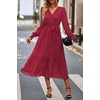 image:imagePRETTYGARDEN Womens Floral Boho Long Sleeve Maxi Dress  Wrap V Neck Flowy A Line Swing Dresses Belted Elegant Spring Fall Outfit for Wedding Guest Vacation Date Night PartySolid Wine Red