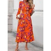 image:imagePRETTYGARDEN Womens Floral Maxi Dress Fall A Line Wedding Guest Dresses  Print Boho Dress Long Sleeve V Neck Fit amp Flare Smocked Waist Casual Long Flowy Elegant Classy Holiday Party OutfitsFloral Orange Purple