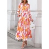 image:imagePRETTYGARDEN Womens Floral Maxi Dress Fall A Line Wedding Guest Dresses  Print Boho Dress Long Sleeve V Neck Fit amp Flare Smocked Waist Casual Long Flowy Elegant Classy Holiday Party OutfitsFloral Brown Purple