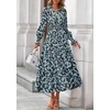 image:imagePRETTYGARDEN Womens Floral Maxi Dress Fall A Line Wedding Guest Dresses  Print Boho Dress Long Sleeve V Neck Fit amp Flare Smocked Waist Casual Long Flowy Elegant Classy Holiday Party OutfitsFloral Blue Yellow