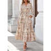 image:imagePRETTYGARDEN Womens Floral Maxi Dress Fall A Line Wedding Guest Dresses  Print Boho Dress Long Sleeve V Neck Fit amp Flare Smocked Waist Casual Long Flowy Elegant Classy Holiday Party OutfitsFloral Khaki