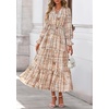 image:imagePRETTYGARDEN Womens Floral Maxi Dress Fall A Line Wedding Guest Dresses  Print Boho Dress Long Sleeve V Neck Fit amp Flare Smocked Waist Casual Long Flowy Elegant Classy Holiday Party OutfitsFloral Khaki