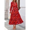 image:imagePRETTYGARDEN Womens Floral Maxi Dress Fall A Line Wedding Guest Dresses  Print Boho Dress Long Sleeve V Neck Fit amp Flare Smocked Waist Casual Long Flowy Elegant Classy Holiday Party OutfitsFloral Red