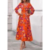 image:imagePRETTYGARDEN Womens Floral Maxi Dress Fall A Line Wedding Guest Dresses  Print Boho Dress Long Sleeve V Neck Fit amp Flare Smocked Waist Casual Long Flowy Elegant Classy Holiday Party OutfitsFloral Orange Purple