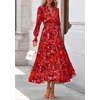 image:imagePRETTYGARDEN Womens Floral Maxi Dress Fall A Line Wedding Guest Dresses  Print Boho Dress Long Sleeve V Neck Fit amp Flare Smocked Waist Casual Long Flowy Elegant Classy Holiday Party OutfitsFloral Red