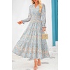 image:imagePRETTYGARDEN Womens Floral Maxi Dress Fall A Line Wedding Guest Dresses  Print Boho Dress Long Sleeve V Neck Fit amp Flare Smocked Waist Casual Long Flowy Elegant Classy Holiday Party OutfitsFloral Blue White