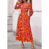image:imagePRETTYGARDEN Womens Floral Maxi Dress Fall A Line Wedding Guest Dresses  Print Boho Dress Long Sleeve V Neck Fit amp Flare Smocked Waist Casual Long Flowy Elegant Classy Holiday Party OutfitsFloral Orange Purple