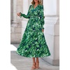 image:imagePRETTYGARDEN Womens Floral Maxi Dress Fall A Line Wedding Guest Dresses  Print Boho Dress Long Sleeve V Neck Fit amp Flare Smocked Waist Casual Long Flowy Elegant Classy Holiday Party OutfitsGreen