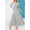 image:imagePRETTYGARDEN Womens Floral Maxi Dress Fall A Line Wedding Guest Dresses  Print Boho Dress Long Sleeve V Neck Fit amp Flare Smocked Waist Casual Long Flowy Elegant Classy Holiday Party OutfitsFloral Blue White