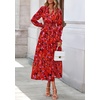 image:imagePRETTYGARDEN Womens Floral Maxi Dress Fall A Line Wedding Guest Dresses  Print Boho Dress Long Sleeve V Neck Fit amp Flare Smocked Waist Casual Long Flowy Elegant Classy Holiday Party OutfitsFloral Red
