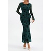 image:imagePRETTYGARDEN Womens Floral Maxi Fall Wedding Guest Dress  Lightweight Stretchy Mesh Long Bell Sleeves Bodycon Mermaid Fit Elegant Dresses for Cocktail Holiday Party Formal EventsBlue Green