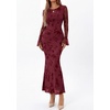 image:imagePRETTYGARDEN Womens Floral Maxi Fall Wedding Guest Dress  Lightweight Stretchy Mesh Long Bell Sleeves Bodycon Mermaid Fit Elegant Dresses for Cocktail Holiday Party Formal EventsBurgundy