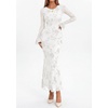 image:imagePRETTYGARDEN Womens Floral Maxi Fall Wedding Guest Dress  Lightweight Stretchy Mesh Long Bell Sleeves Bodycon Mermaid Fit Elegant Dresses for Cocktail Holiday Party Formal EventsWhite