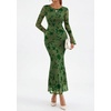 image:imagePRETTYGARDEN Womens Floral Maxi Fall Wedding Guest Dress  Lightweight Stretchy Mesh Long Bell Sleeves Bodycon Mermaid Fit Elegant Dresses for Cocktail Holiday Party Formal EventsGreen