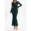 image:imagePRETTYGARDEN Womens Floral Maxi Fall Wedding Guest Dress  Lightweight Stretchy Mesh Long Bell Sleeves Bodycon Mermaid Fit Elegant Dresses for Cocktail Holiday Party Formal EventsBlue Green