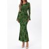 image:imagePRETTYGARDEN Womens Floral Maxi Fall Wedding Guest Dress  Lightweight Stretchy Mesh Long Bell Sleeves Bodycon Mermaid Fit Elegant Dresses for Cocktail Holiday Party Formal EventsGreen