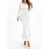 image:imagePRETTYGARDEN Womens Floral Maxi Fall Wedding Guest Dress  Lightweight Stretchy Mesh Long Bell Sleeves Bodycon Mermaid Fit Elegant Dresses for Cocktail Holiday Party Formal EventsWhite