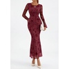 image:imagePRETTYGARDEN Womens Floral Maxi Fall Wedding Guest Dress  Lightweight Stretchy Mesh Long Bell Sleeves Bodycon Mermaid Fit Elegant Dresses for Cocktail Holiday Party Formal EventsBurgundy
