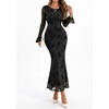 image:imagePRETTYGARDEN Womens Floral Maxi Fall Wedding Guest Dress  Lightweight Stretchy Mesh Long Bell Sleeves Bodycon Mermaid Fit Elegant Dresses for Cocktail Holiday Party Formal EventsBlack