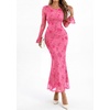 image:imagePRETTYGARDEN Womens Floral Maxi Fall Wedding Guest Dress  Lightweight Stretchy Mesh Long Bell Sleeves Bodycon Mermaid Fit Elegant Dresses for Cocktail Holiday Party Formal EventsPink
