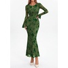 image:imagePRETTYGARDEN Womens Floral Maxi Fall Wedding Guest Dress  Lightweight Stretchy Mesh Long Bell Sleeves Bodycon Mermaid Fit Elegant Dresses for Cocktail Holiday Party Formal EventsGreen