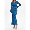 image:imagePRETTYGARDEN Womens Floral Maxi Fall Wedding Guest Dress  Lightweight Stretchy Mesh Long Bell Sleeves Bodycon Mermaid Fit Elegant Dresses for Cocktail Holiday Party Formal EventsBlue