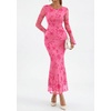 image:imagePRETTYGARDEN Womens Floral Maxi Fall Wedding Guest Dress  Lightweight Stretchy Mesh Long Bell Sleeves Bodycon Mermaid Fit Elegant Dresses for Cocktail Holiday Party Formal EventsPink