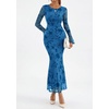 image:imagePRETTYGARDEN Womens Floral Maxi Fall Wedding Guest Dress  Lightweight Stretchy Mesh Long Bell Sleeves Bodycon Mermaid Fit Elegant Dresses for Cocktail Holiday Party Formal EventsBlue