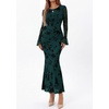 image:imagePRETTYGARDEN Womens Floral Maxi Fall Wedding Guest Dress  Lightweight Stretchy Mesh Long Bell Sleeves Bodycon Mermaid Fit Elegant Dresses for Cocktail Holiday Party Formal EventsBlue Green