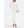 image:imagePRETTYGARDEN Womens Floral Maxi Fall Wedding Guest Dress  Lightweight Stretchy Mesh Long Bell Sleeves Bodycon Mermaid Fit Elegant Dresses for Cocktail Holiday Party Formal EventsWhite
