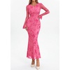 image:imagePRETTYGARDEN Womens Floral Maxi Fall Wedding Guest Dress  Lightweight Stretchy Mesh Long Bell Sleeves Bodycon Mermaid Fit Elegant Dresses for Cocktail Holiday Party Formal EventsPink