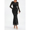 image:imagePRETTYGARDEN Womens Floral Maxi Fall Wedding Guest Dress  Lightweight Stretchy Mesh Long Bell Sleeves Bodycon Mermaid Fit Elegant Dresses for Cocktail Holiday Party Formal EventsBlack