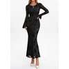 image:imagePRETTYGARDEN Womens Floral Maxi Fall Wedding Guest Dress  Lightweight Stretchy Mesh Long Bell Sleeves Bodycon Mermaid Fit Elegant Dresses for Cocktail Holiday Party Formal EventsBlack