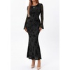 image:imagePRETTYGARDEN Womens Floral Maxi Fall Wedding Guest Dress  Lightweight Stretchy Mesh Long Bell Sleeves Bodycon Mermaid Fit Elegant Dresses for Cocktail Holiday Party Formal EventsBlack