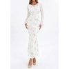 image:imagePRETTYGARDEN Womens Floral Maxi Fall Wedding Guest Dress  Lightweight Stretchy Mesh Long Bell Sleeves Bodycon Mermaid Fit Elegant Dresses for Cocktail Holiday Party Formal EventsWhite