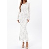 image:imagePRETTYGARDEN Womens Floral Maxi Fall Wedding Guest Dress  Lightweight Stretchy Mesh Long Bell Sleeves Bodycon Mermaid Fit Elegant Dresses for Cocktail Holiday Party Formal EventsWhite