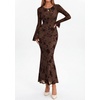 image:imagePRETTYGARDEN Womens Floral Maxi Fall Wedding Guest Dress  Lightweight Stretchy Mesh Long Bell Sleeves Bodycon Mermaid Fit Elegant Dresses for Cocktail Holiday Party Formal EventsBrown