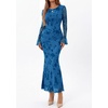image:imagePRETTYGARDEN Womens Floral Maxi Fall Wedding Guest Dress  Lightweight Stretchy Mesh Long Bell Sleeves Bodycon Mermaid Fit Elegant Dresses for Cocktail Holiday Party Formal EventsBlue