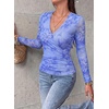 image:imagePRETTYGARDEN Womens Floral Mesh Wrap Top V Neck Long Sleeve Shirts  Soft Stretchy Lightweight Lined Slim Fit Ruched Waist Dressy Casual Blouses for Work Daily Going Out Fall ClothesFloral Light Blue