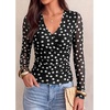 image:imagePRETTYGARDEN Womens Floral Mesh Wrap Top V Neck Long Sleeve Shirts  Soft Stretchy Lightweight Lined Slim Fit Ruched Waist Dressy Casual Blouses for Work Daily Going Out Fall ClothesPolka Dot Black White