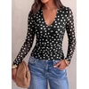 image:imagePRETTYGARDEN Womens Floral Mesh Wrap Top V Neck Long Sleeve Shirts  Soft Stretchy Lightweight Lined Slim Fit Ruched Waist Dressy Casual Blouses for Work Daily Going Out Fall ClothesPolka Dot Black White