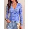 image:imagePRETTYGARDEN Womens Floral Mesh Wrap Top V Neck Long Sleeve Shirts  Soft Stretchy Lightweight Lined Slim Fit Ruched Waist Dressy Casual Blouses for Work Daily Going Out Fall ClothesFloral Light Blue