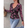 image:imagePRETTYGARDEN Womens Floral Mesh Wrap Top V Neck Long Sleeve Shirts  Soft Stretchy Lightweight Lined Slim Fit Ruched Waist Dressy Casual Blouses for Work Daily Going Out Fall ClothesBlack Pink Flower