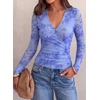 image:imagePRETTYGARDEN Womens Floral Mesh Wrap Top V Neck Long Sleeve Shirts  Soft Stretchy Lightweight Lined Slim Fit Ruched Waist Dressy Casual Blouses for Work Daily Going Out Fall ClothesFloral Light Blue
