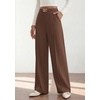 image:imagePRETTYGARDEN Womens High Waisted Dressy Casual Pants  Decoration BuckleFront Seam Trousers with PocketsBusiness Casual OutfitsWork Office SlacksDaily Palazzo Pants All SeasonBrown