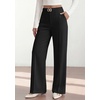 image:imagePRETTYGARDEN Womens High Waisted Dressy Casual Pants  Decoration BuckleFront Seam Trousers with PocketsBusiness Casual OutfitsWork Office SlacksDaily Palazzo Pants All SeasonBlack