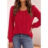 image:imagePRETTYGARDEN Womens Long Puff Sleeve Tops Crew Neck Blouse  Pleated Front Loose Fit Soft Business Casual Work Shirts Dressy Daily Wear School Travel Outfits Fall Winter ClothingRed