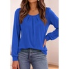 image:imagePRETTYGARDEN Womens Long Puff Sleeve Tops Crew Neck Blouse  Pleated Front Loose Fit Soft Business Casual Work Shirts Dressy Daily Wear School Travel Outfits Fall Winter ClothingRoyal Blue