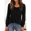 image:imagePRETTYGARDEN Womens Long Puff Sleeve Tops Crew Neck Blouse  Pleated Front Loose Fit Soft Business Casual Work Shirts Dressy Daily Wear School Travel Outfits Fall Winter ClothingBlack