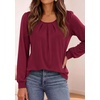 image:imagePRETTYGARDEN Womens Long Puff Sleeve Tops Crew Neck Blouse  Pleated Front Loose Fit Soft Business Casual Work Shirts Dressy Daily Wear School Travel Outfits Fall Winter ClothingWine Red